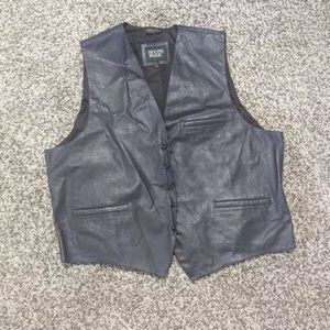 IRVINE PARK Leather Motorcycle Vest XL Mens Vtg Black Leather BIKER Vest